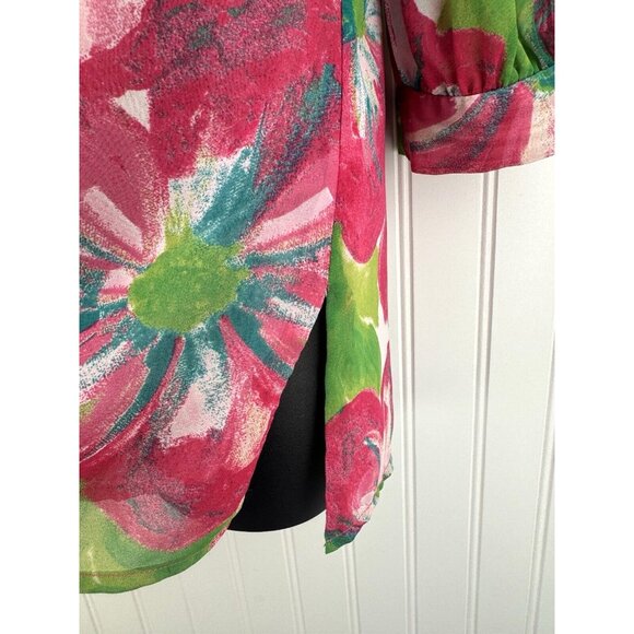 LILLY PULITZER 3/4 Sleeve Tropical Floral Blouse Pink & Green Top Women's S 4 - Picture 4 of 7